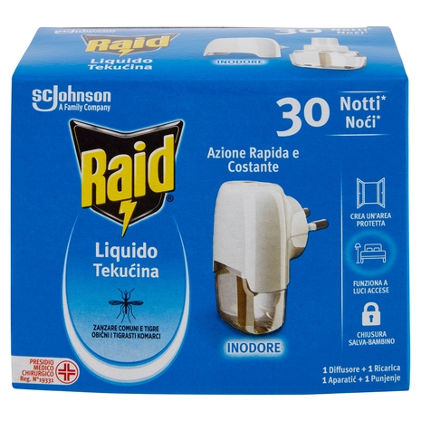 Raid Liquido Elettrico Antizanzare Contro Zanzare, 30 Notti, 1 Base e 1 Ricarica 21 ml